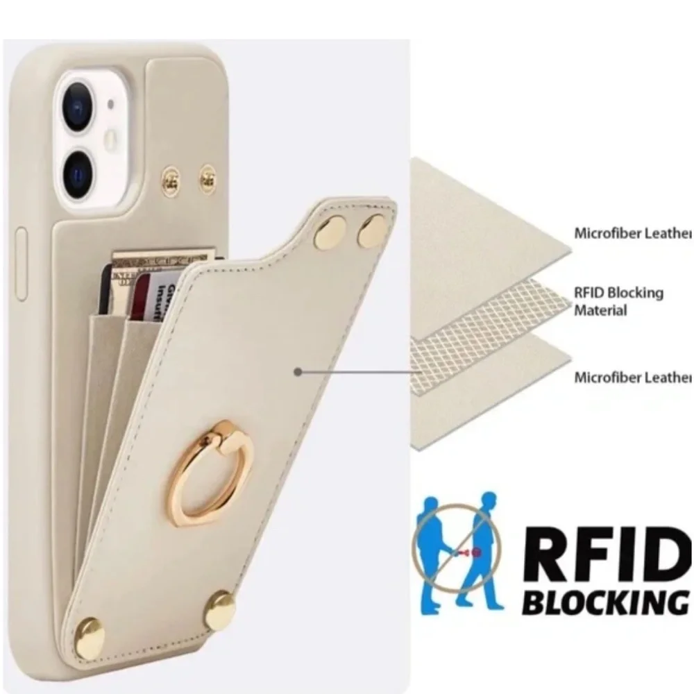 Lameeku Wallet Case Compatible with iPhone 12 Pro Beige